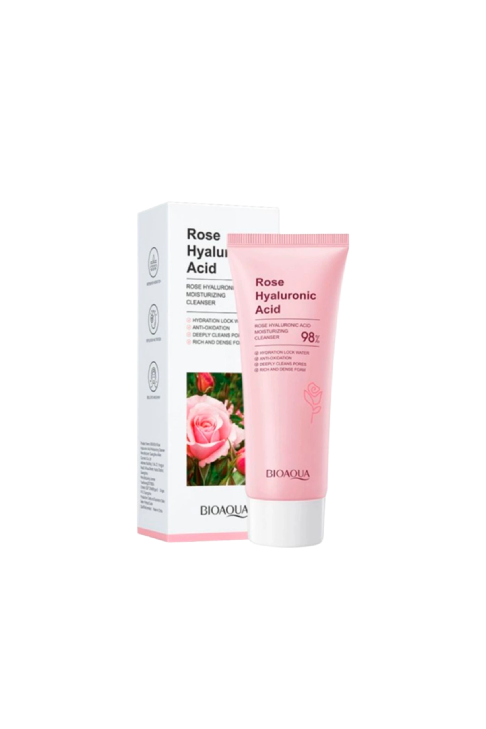 Jabon rosas Limpiador facial hidratante con extracto de Rosas y Acido Hialuronico, marca Bioaqua - Imagen 1