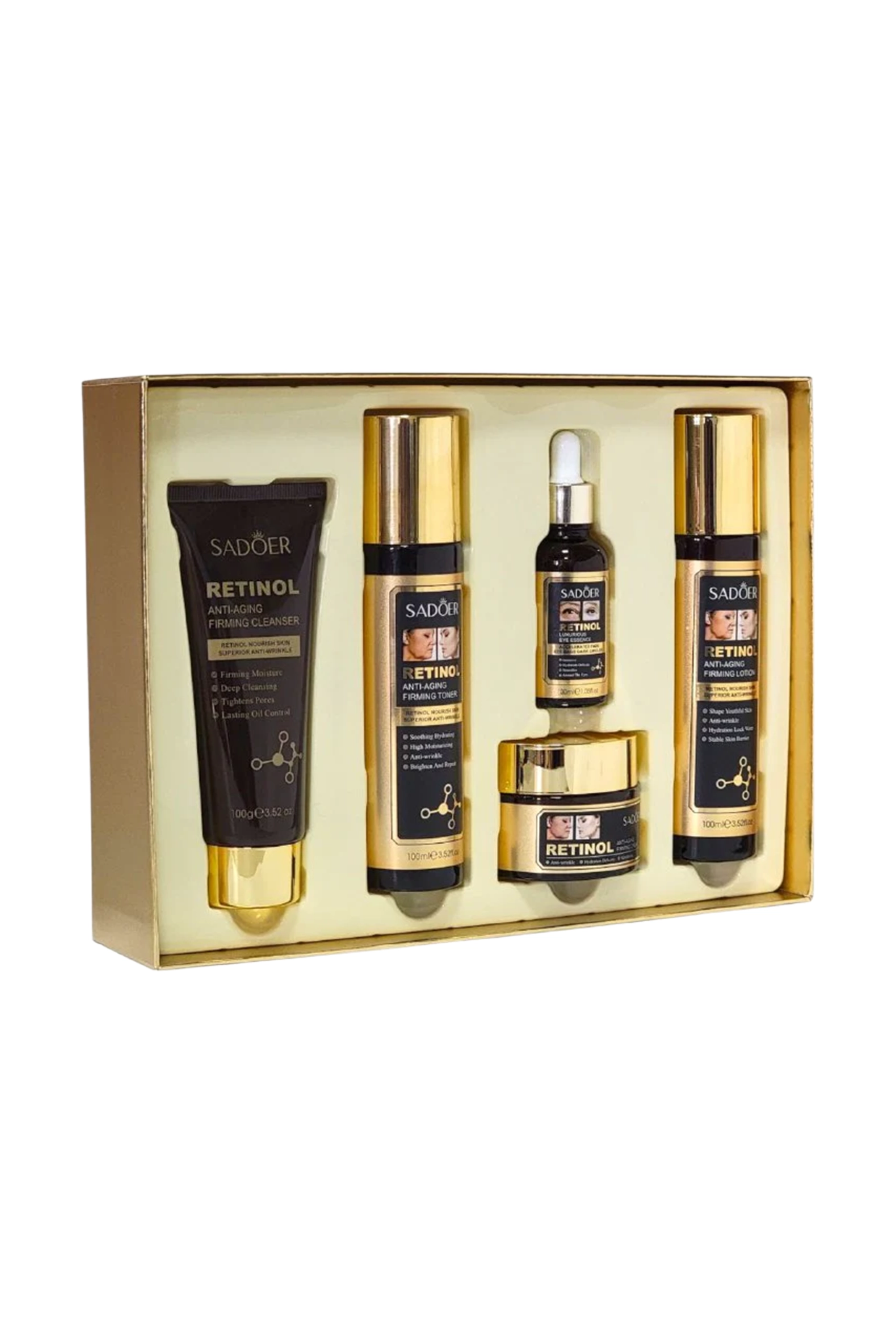 kit antiarrugas SET de Skincare, Conjunto de 6 piezas hidratante, reafirmante, anti envejecimiento con Retinol marca Sadoer - Imagen 1