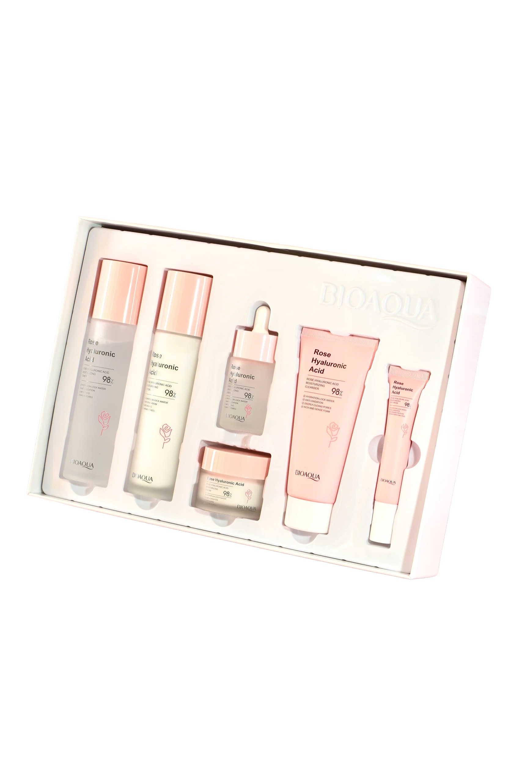 kit rosas 2 SET de Skincare, Conjunto de 6 piezas con Extracto de Rosas y Acido Hiarunocio, Bioaqua - Imagen 1
